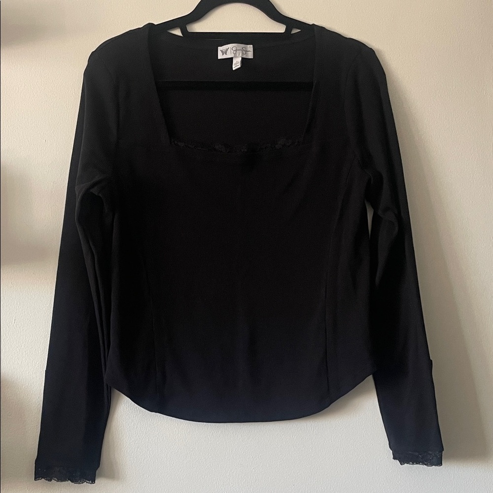 Jessica Simpson|Ribbed Square Neck Black Long Sleeve Top|Large|EUC
